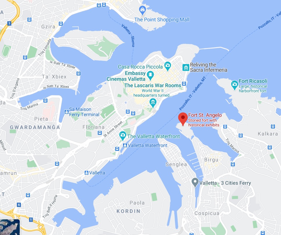 Map showing the location of Fort St Angelo