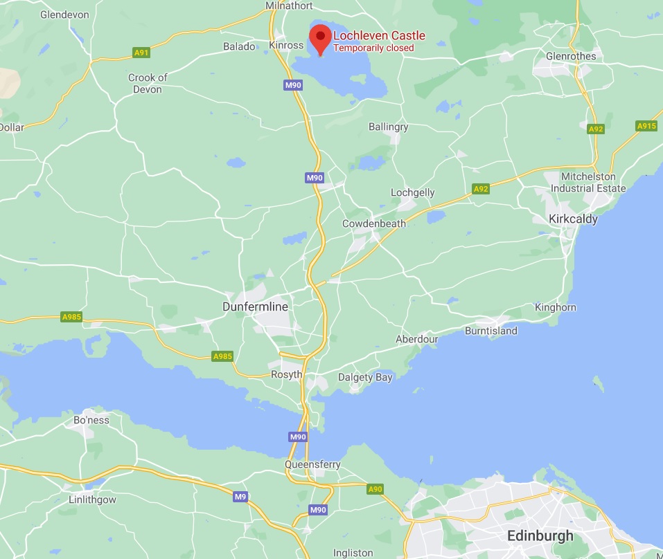 Map showing location of Lochleven Castle