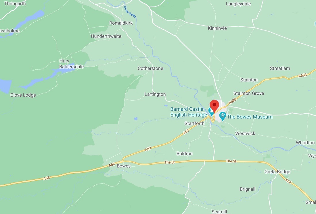 Map showing the strategic location of Barnard Castle