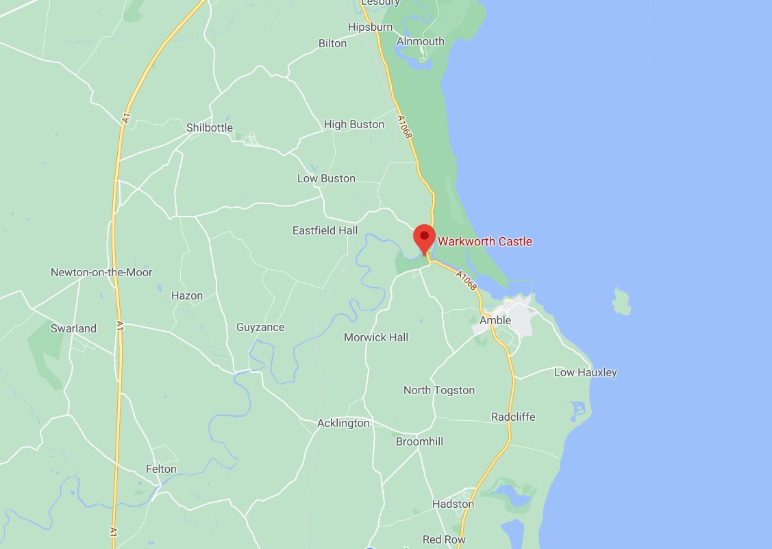 Map showing strategic location of Warkworth Castle