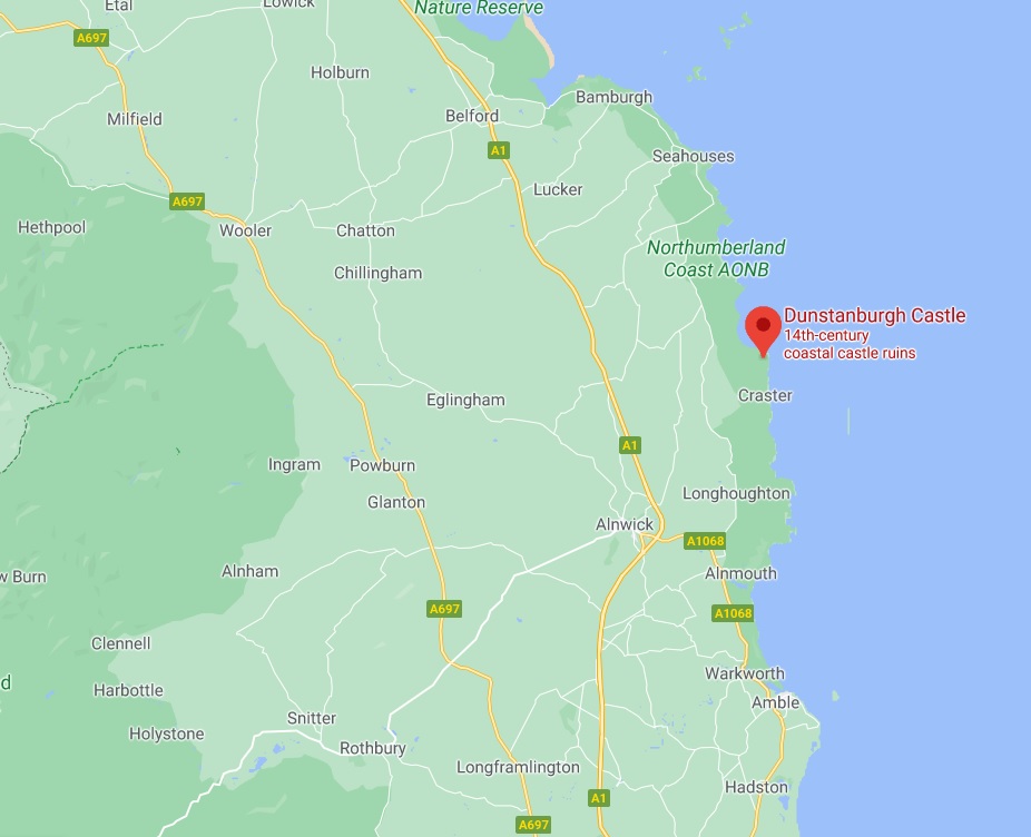 Map showing location of Dunstanburgh Castle