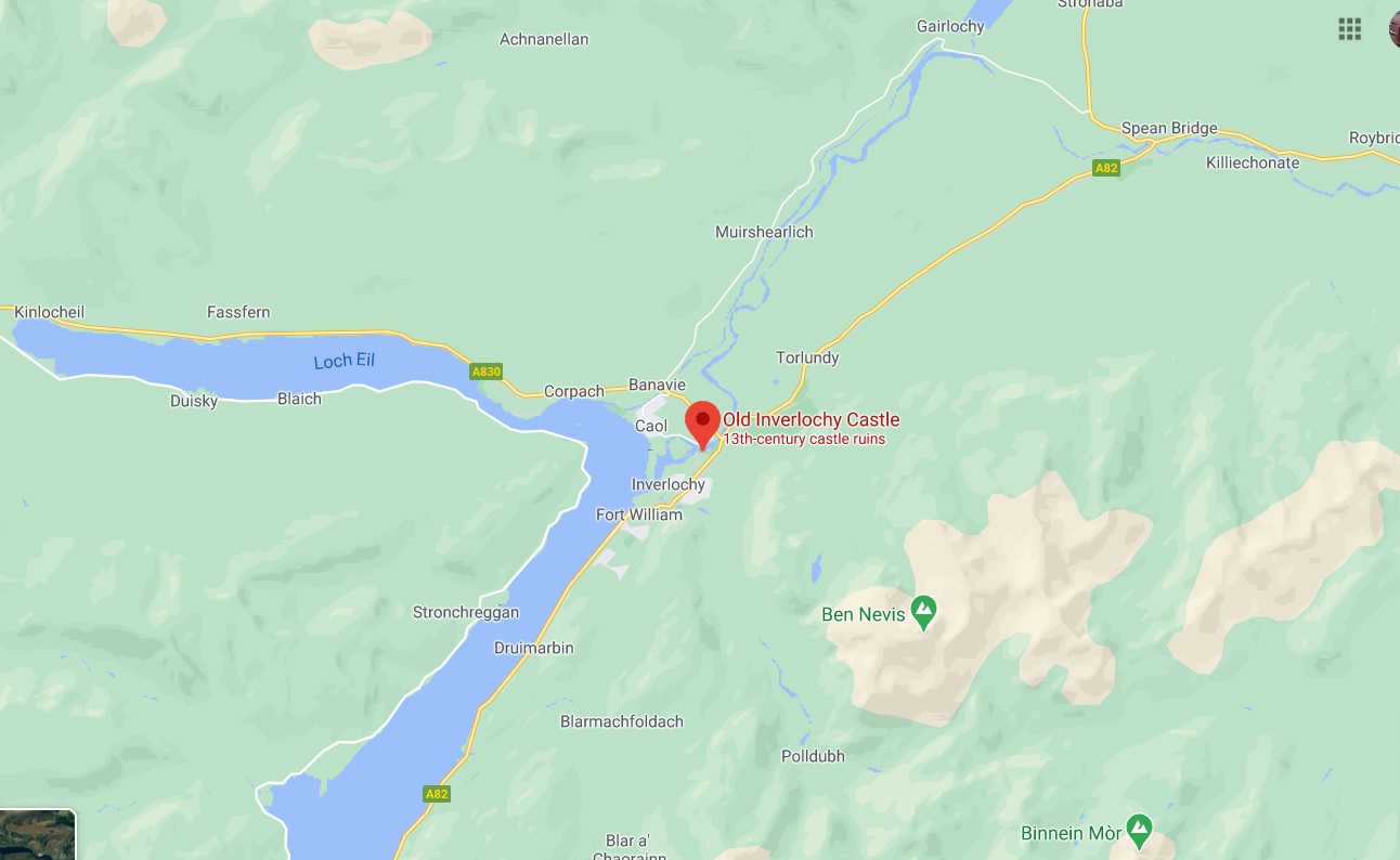 Map showing location of Old Inverlochy Castle